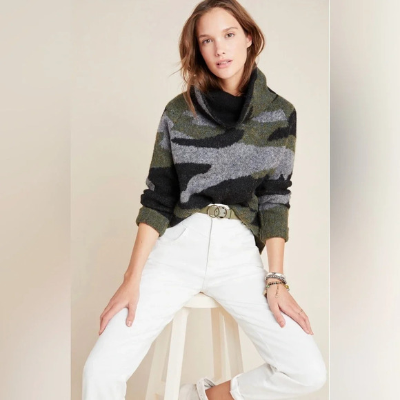 Anthropologie Moth M Cobie Funnel Neck Camo Sweater - Picture 3 of 12